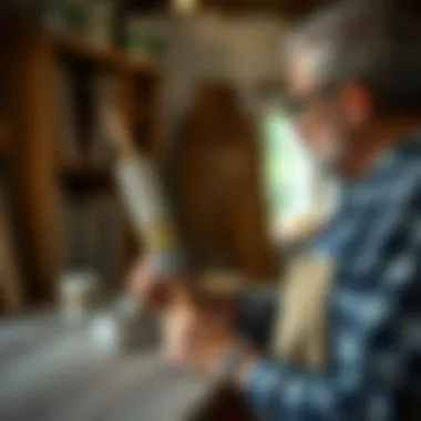 An artisan selecting the perfect paint for wood finishing