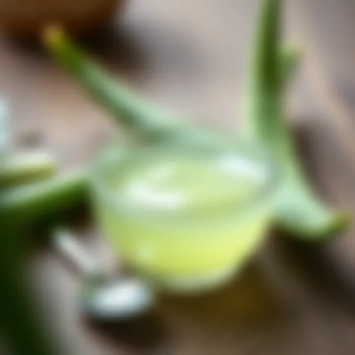 Aloe vera gel in a small bowl with a spoon beside it