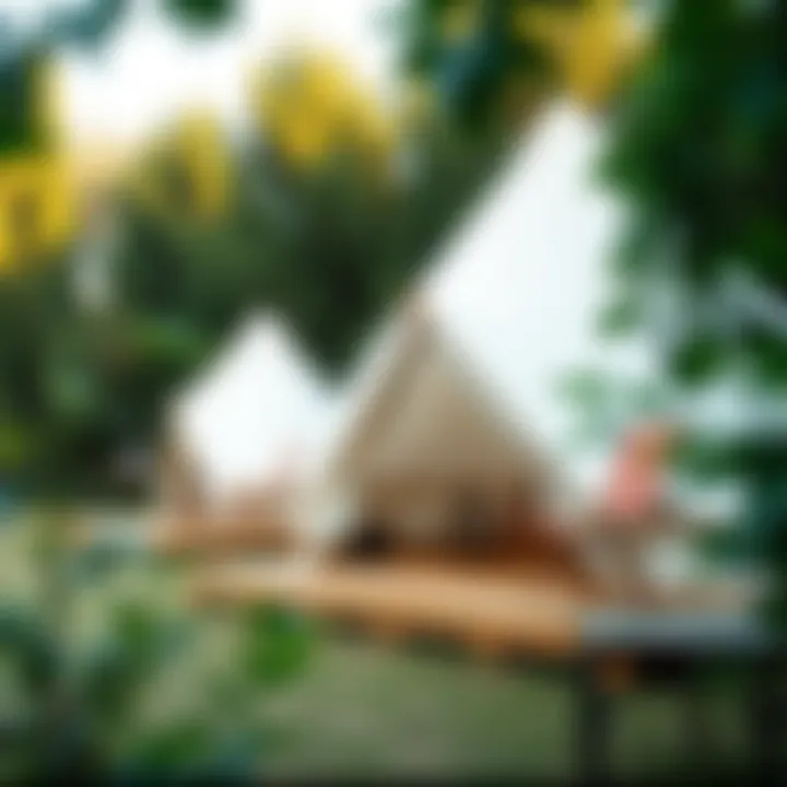 Serenity in Antalya's Tent Campsites A serene tent campsite in Antalya surrounded by lush greenery