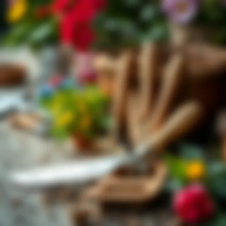 Garden tools arranged for plant care