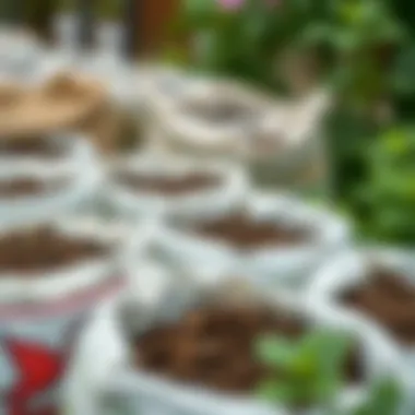 Close-up of high-quality garden soil packed in bags