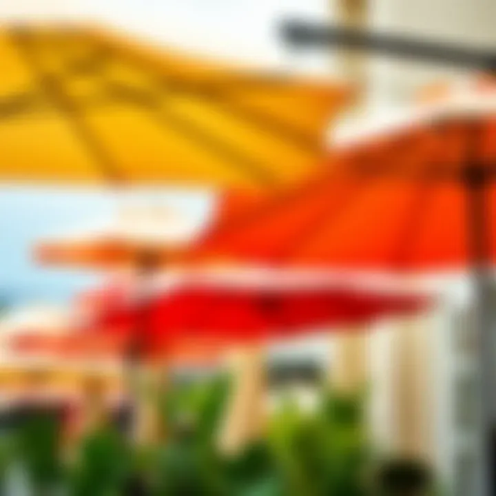 Diverse range of Koçtaş balcony umbrellas on display