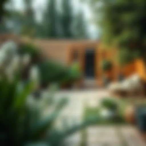 A beautiful garden with natural elements and minimalist decor