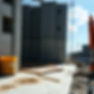 Construction site illustrating the application of concrete