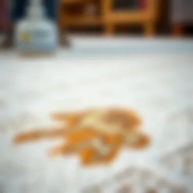 Close-up of a white carpet being treated for stains