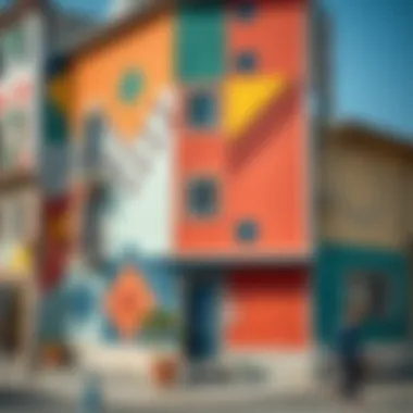 A vibrant building showcasing artistic color patterns