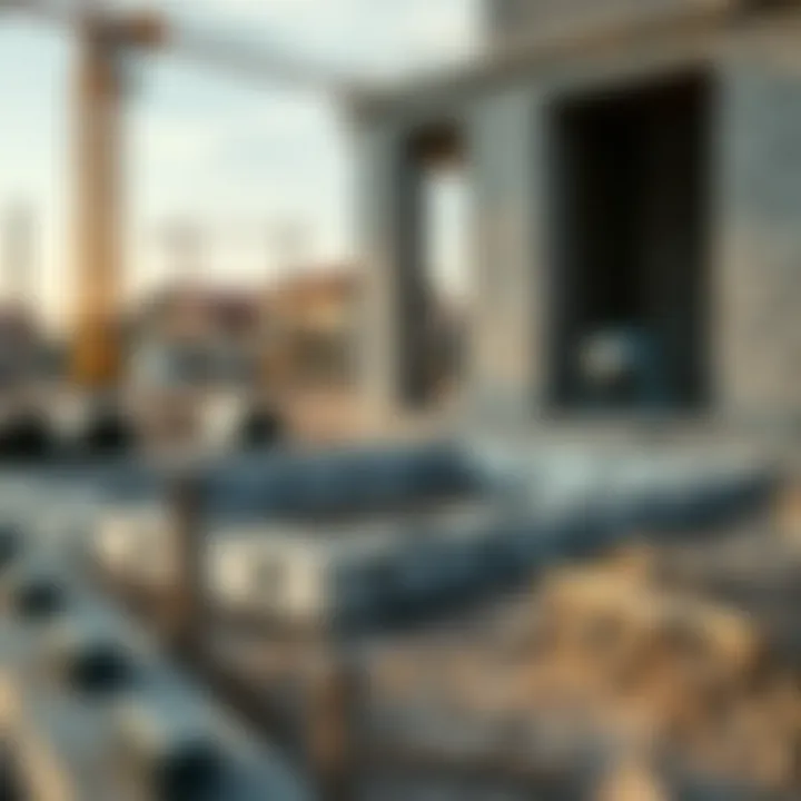 Construction site with foundation being laid