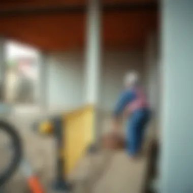 Maintenance crew inspecting a building foundation
