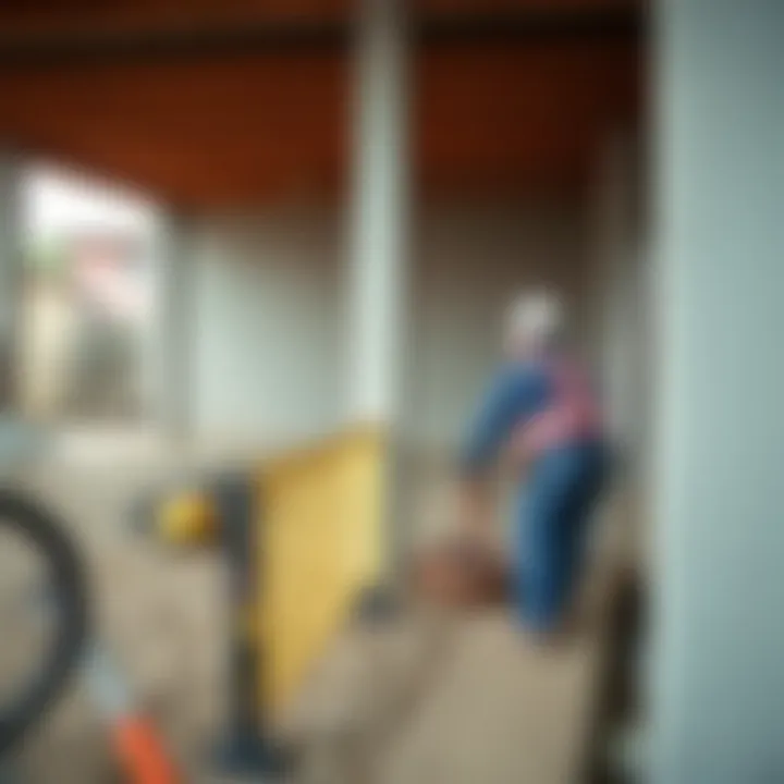 Maintenance crew inspecting a building foundation