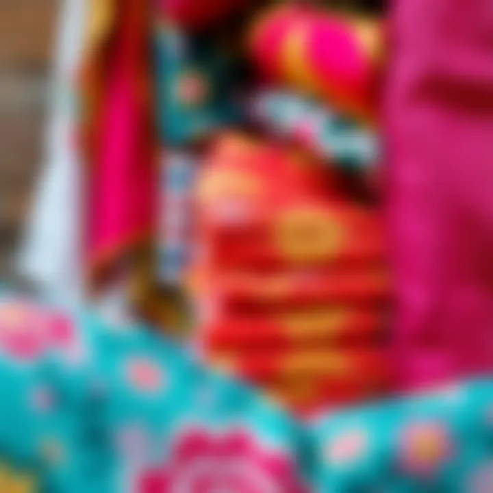 Close-up of vibrant fabric selection for bohça embellishment