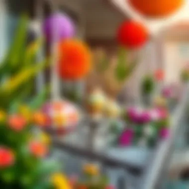 Colorful decorative elements on a glass balcony