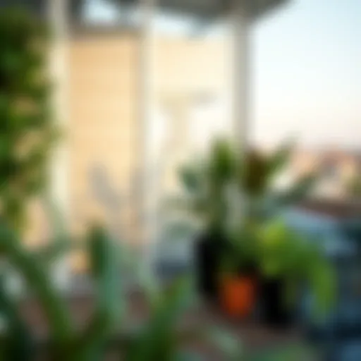 Elegant glass balcony with plants