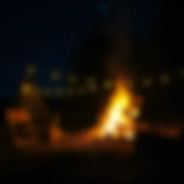 An inviting campfire glowing under the stars