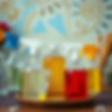 Various homemade cleaning solutions in spray bottles