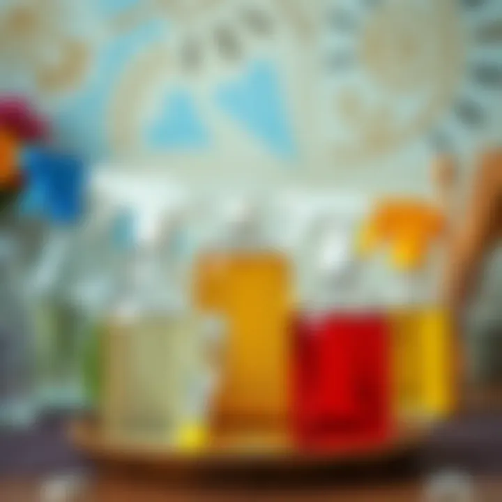 Various homemade cleaning solutions in spray bottles