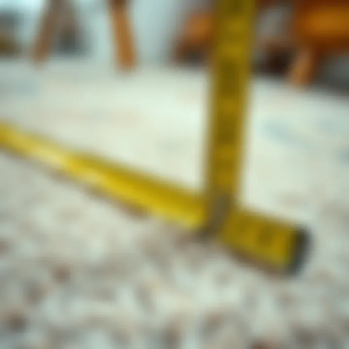 Close-up of carpet measurement with a ruler