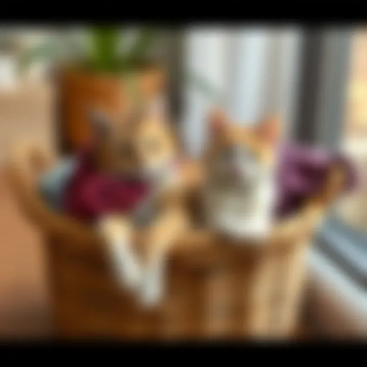 Basket of Clothes Suitable for Cat Owners A basket filled with pet-friendly clothing.