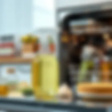 Visual guide on cleaning solutions suitable for dishwashers.