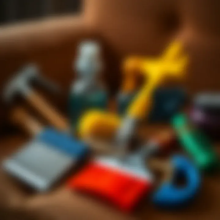 Various cleaning tools for upholstery maintenance