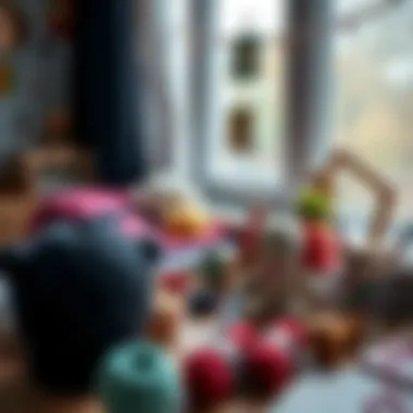 A cozy workspace filled with yarn, crochet hooks, and an unfinished amigurumi doll.