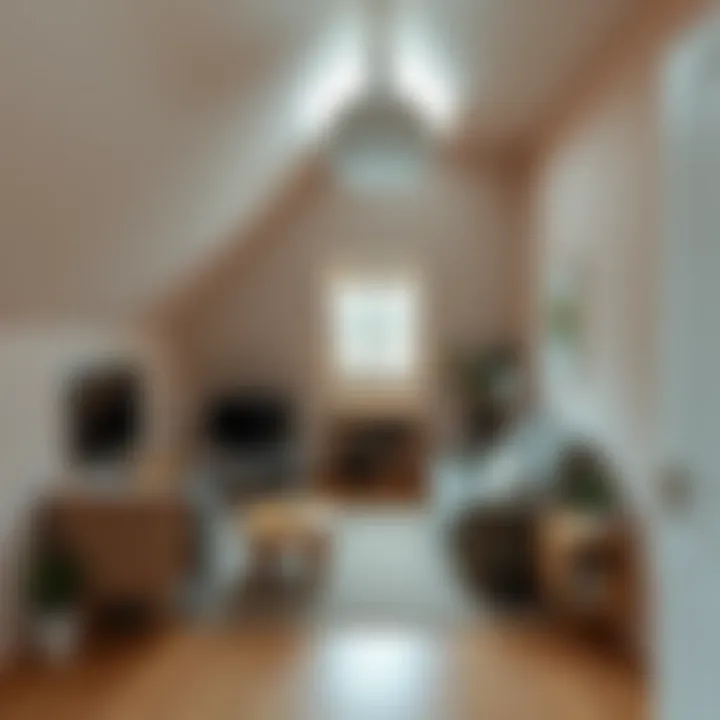 Stylish narrow attic with functional furniture