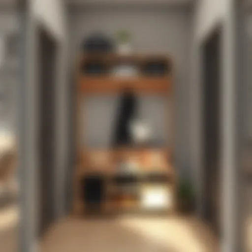 Elegant narrow hall with a modern coat rack and shoe storage