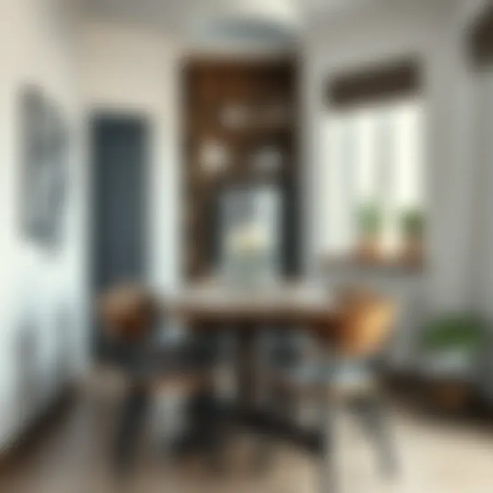 Creative arrangement of a narrow kitchen table with chairs.