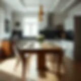 Elegant narrow dining table in a cozy kitchen setting.