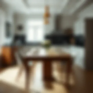 Elegant narrow dining table in a cozy kitchen setting.