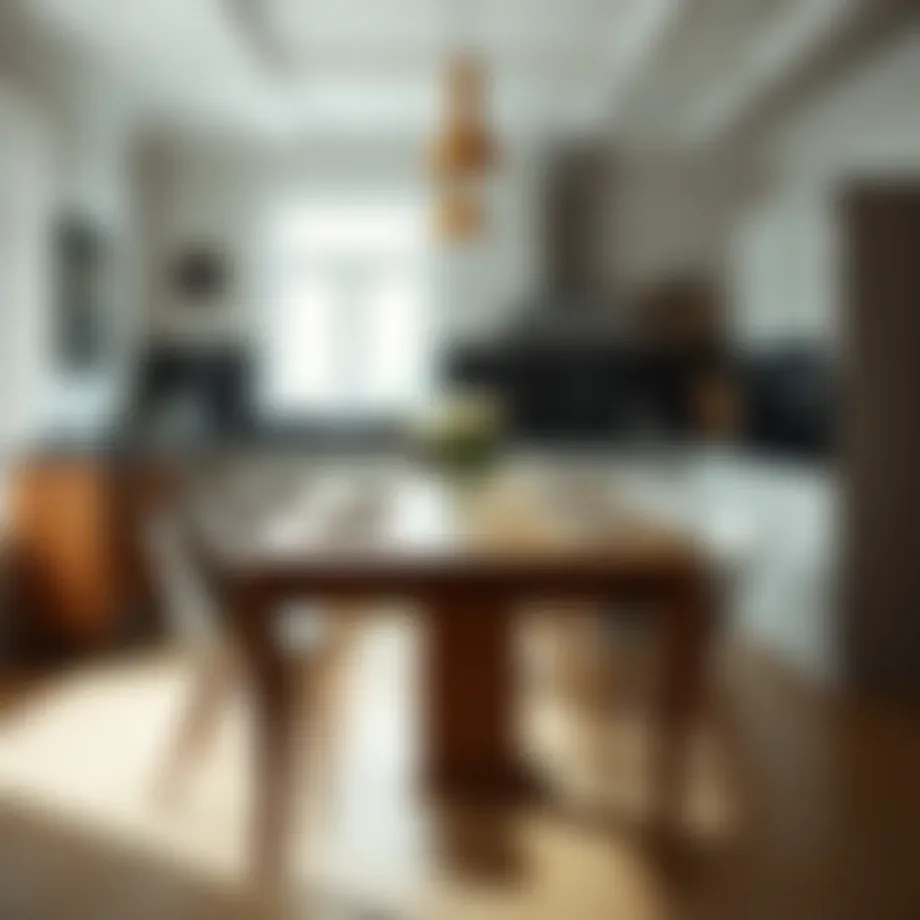 Elegant narrow dining table in a cozy kitchen setting.