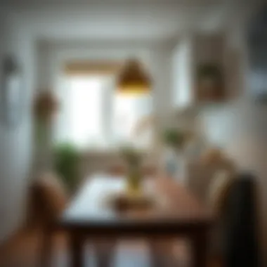 Stylish narrow kitchen table with modern decor.