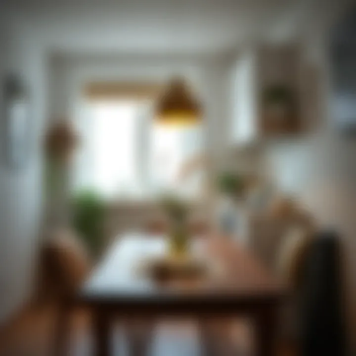 Stylish narrow kitchen table with modern decor.