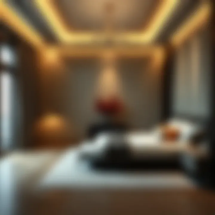 Luxurious ambiance in a long bedroom designed with thoughtful layout