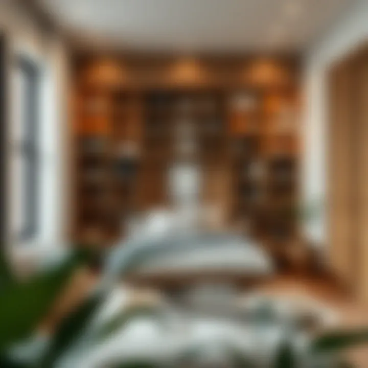 Creative storage solutions in a long bedroom, emphasizing functionality and style