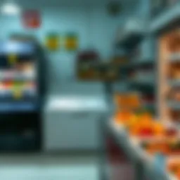 Different types of deep freezers displayed in a store