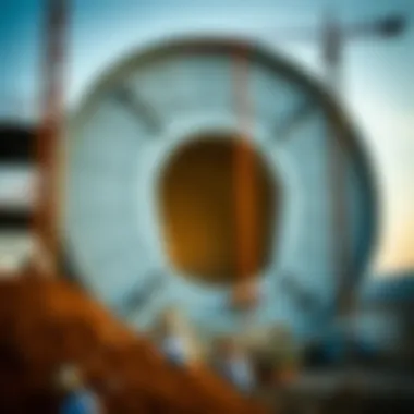 Construction site of a steel chamber for seismic protection