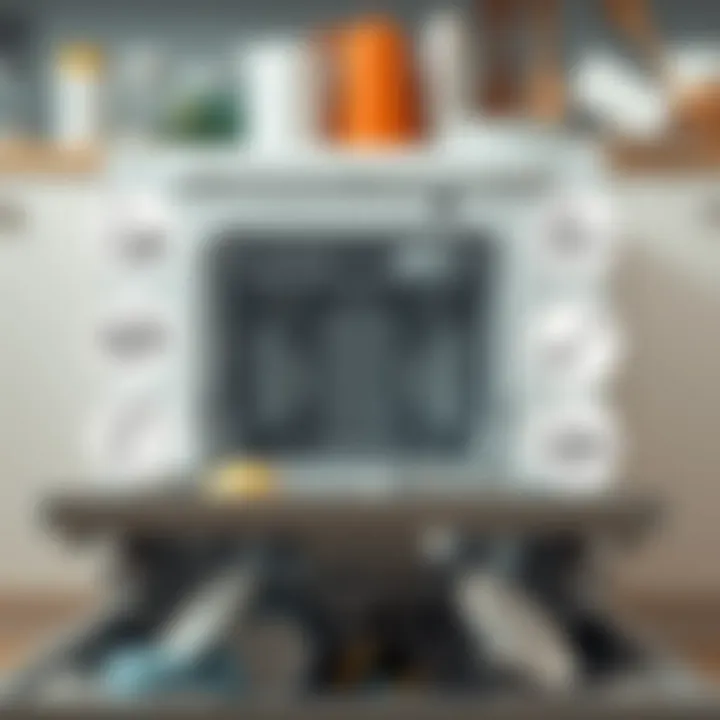 Diagram illustrating the disassembly of dishwasher parts.