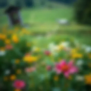 A serene landscape featuring a variety of flowers in their natural habitat