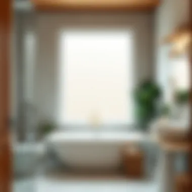 Elegant bathroom design without a shower cabin, featuring natural elements and modern fixtures.