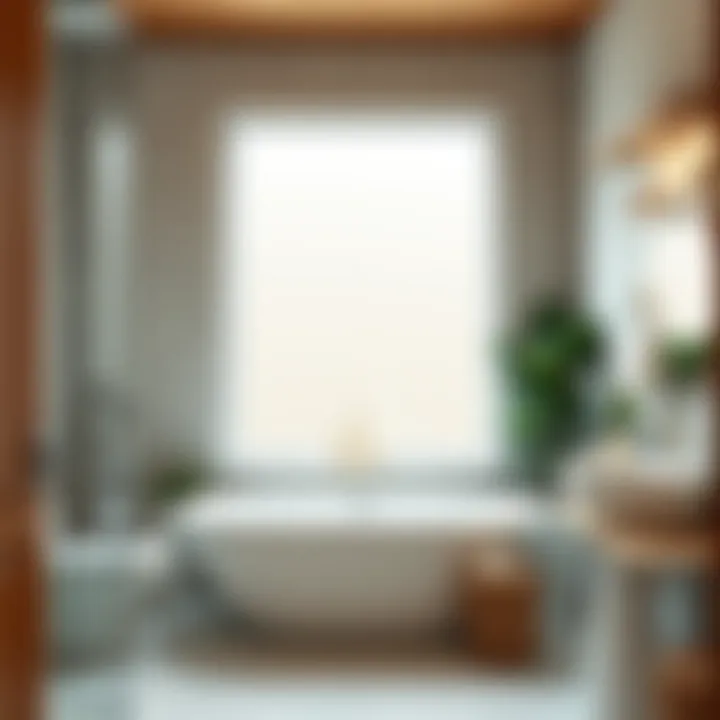 Elegant bathroom design without a shower cabin, featuring natural elements and modern fixtures.