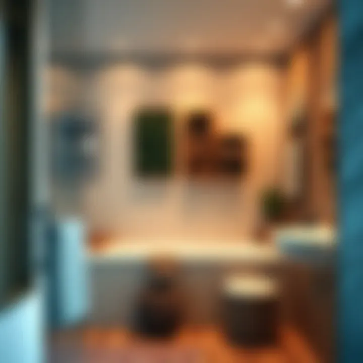 Creative use of open space in a bath area, showcasing stylish storage solutions and decor.