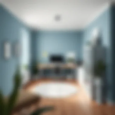 Modern workspace featuring calming blue walls