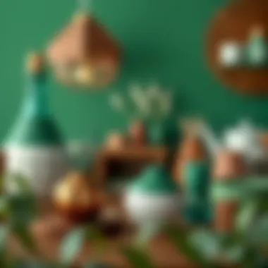 Stylish accessories complementing emerald green decor