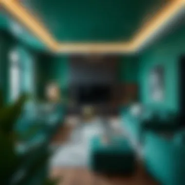 Elegant emerald green living room showcasing modern design