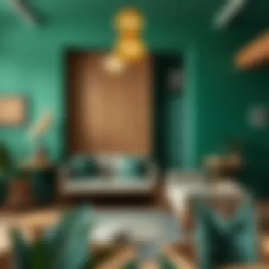 Combination of emerald green with natural wood accents