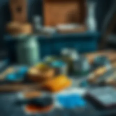 DIY Painting Materials for Furniture Various painting materials laid out for a DIY furniture project