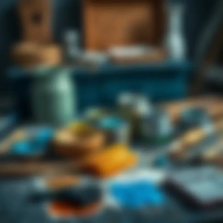 DIY Painting Materials for Furniture Various painting materials laid out for a DIY furniture project