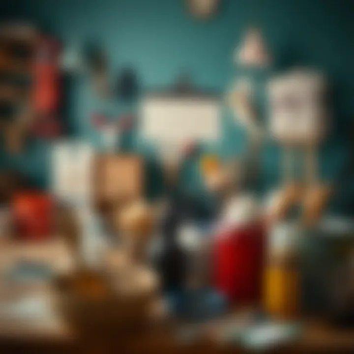 A well-organized painting setup with tools and materials