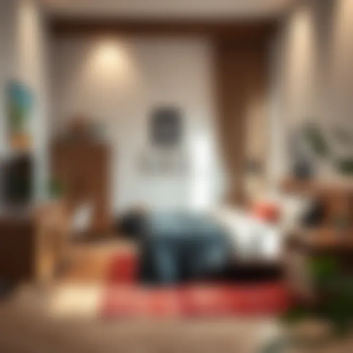 A stylish bedroom arrangement emphasizing functionality and aesthetics