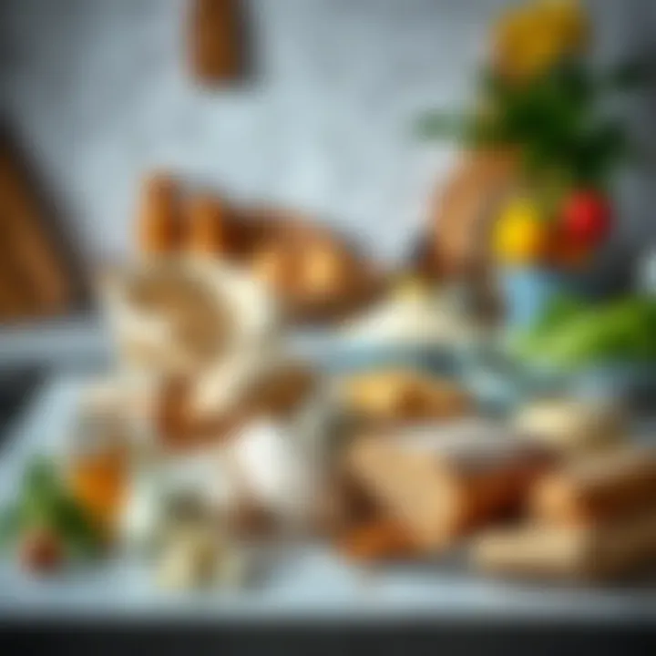 Ingredients for homemade bread arranged on a countertop